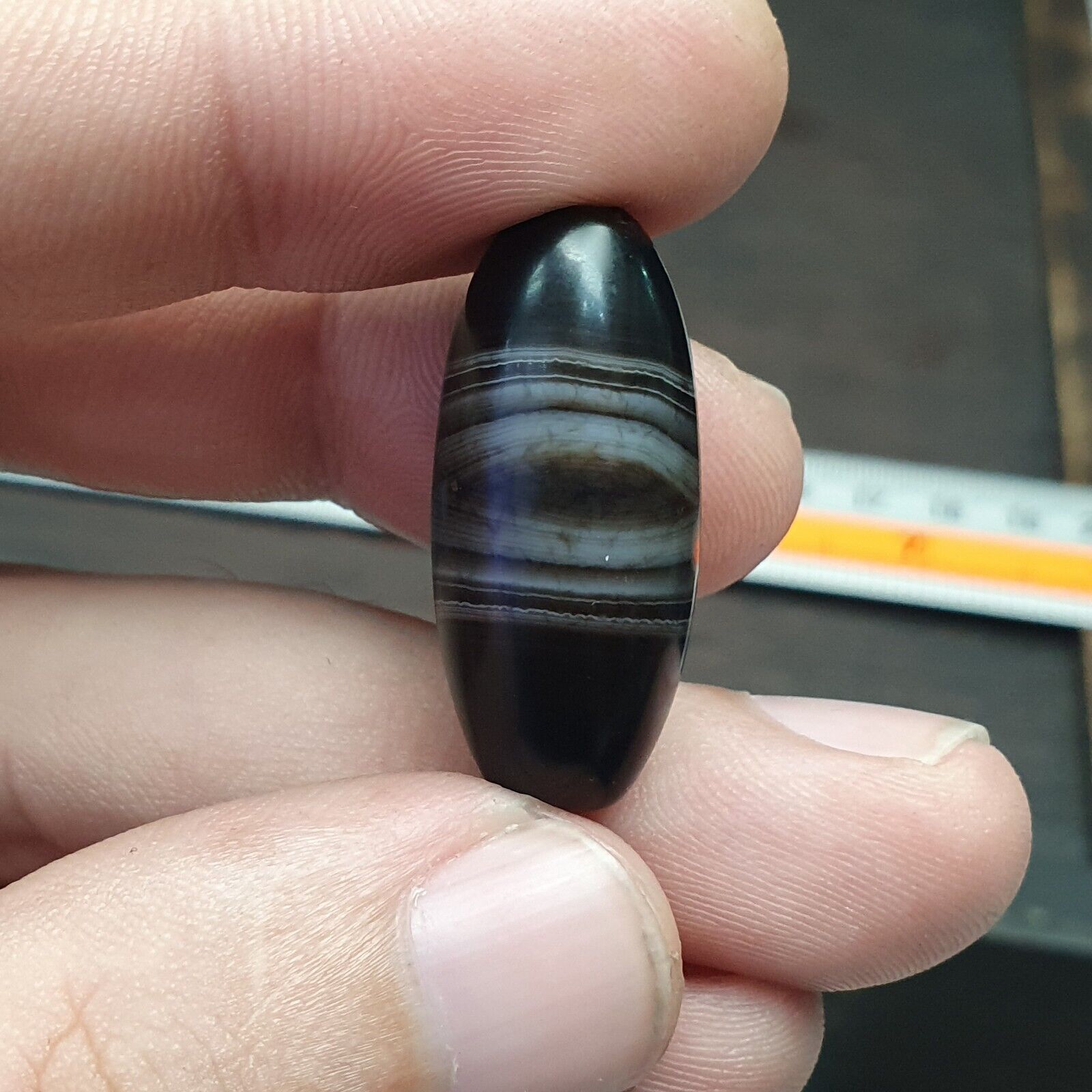 30mm Antique Old Himalayan Indo Tibetan Very Rare Pattern Agate Bead  Amulet