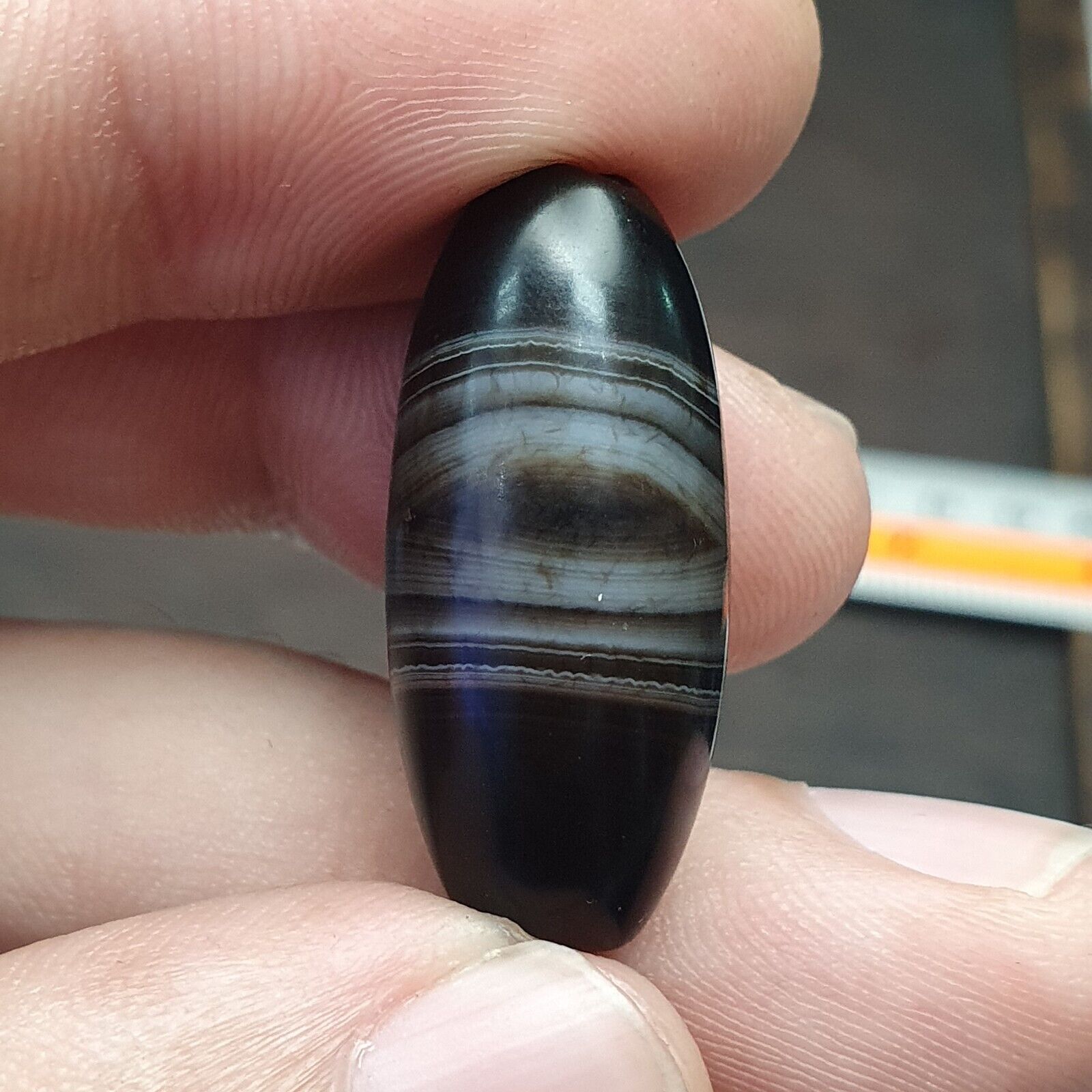 30mm Antique Old Himalayan Indo Tibetan Very Rare Pattern Agate Bead  Amulet