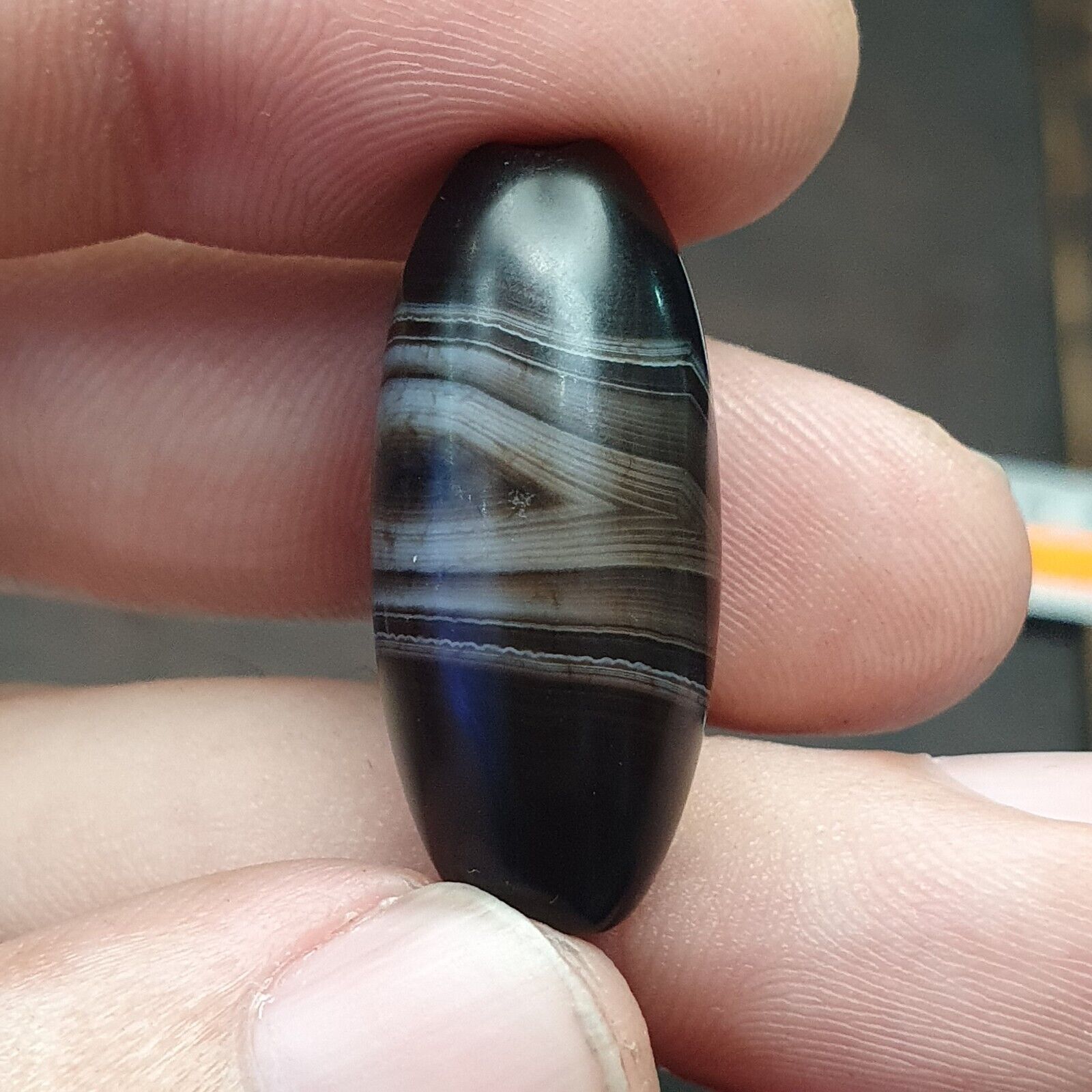 30mm Antique Old Himalayan Indo Tibetan Very Rare Pattern Agate Bead  Amulet