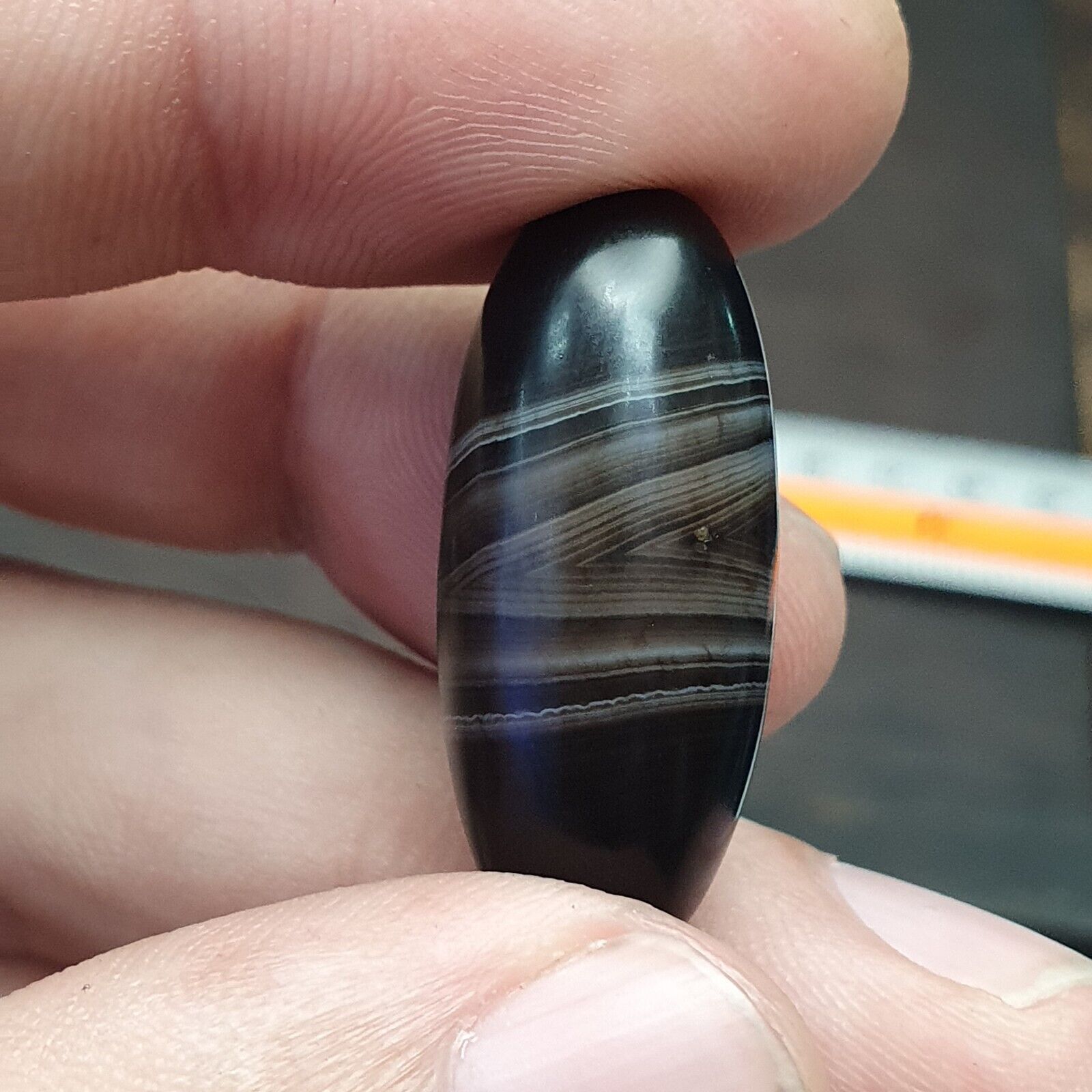 30mm Antique Old Himalayan Indo Tibetan Very Rare Pattern Agate Bead  Amulet