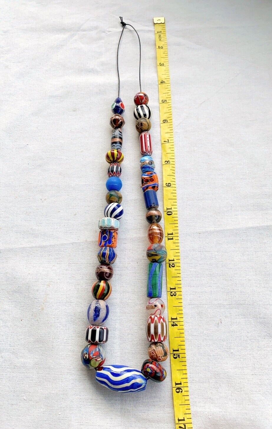 Vintage Chevron and Fancy GLASS BEADS Beaded NECKLACE Long Strand