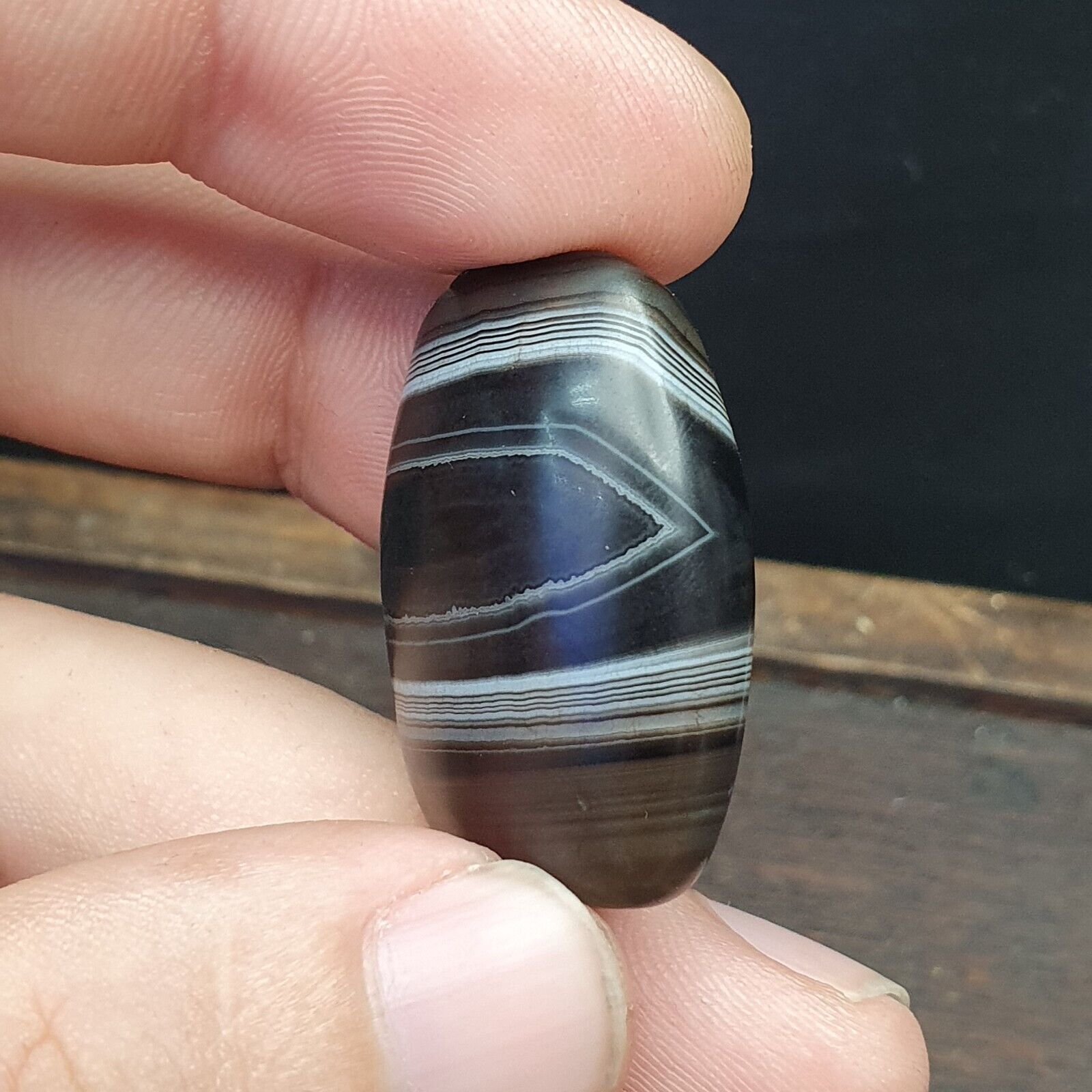 Antique Old Himalayan Indo Tibetan Very Rare Pattern Agate Bead Amulet