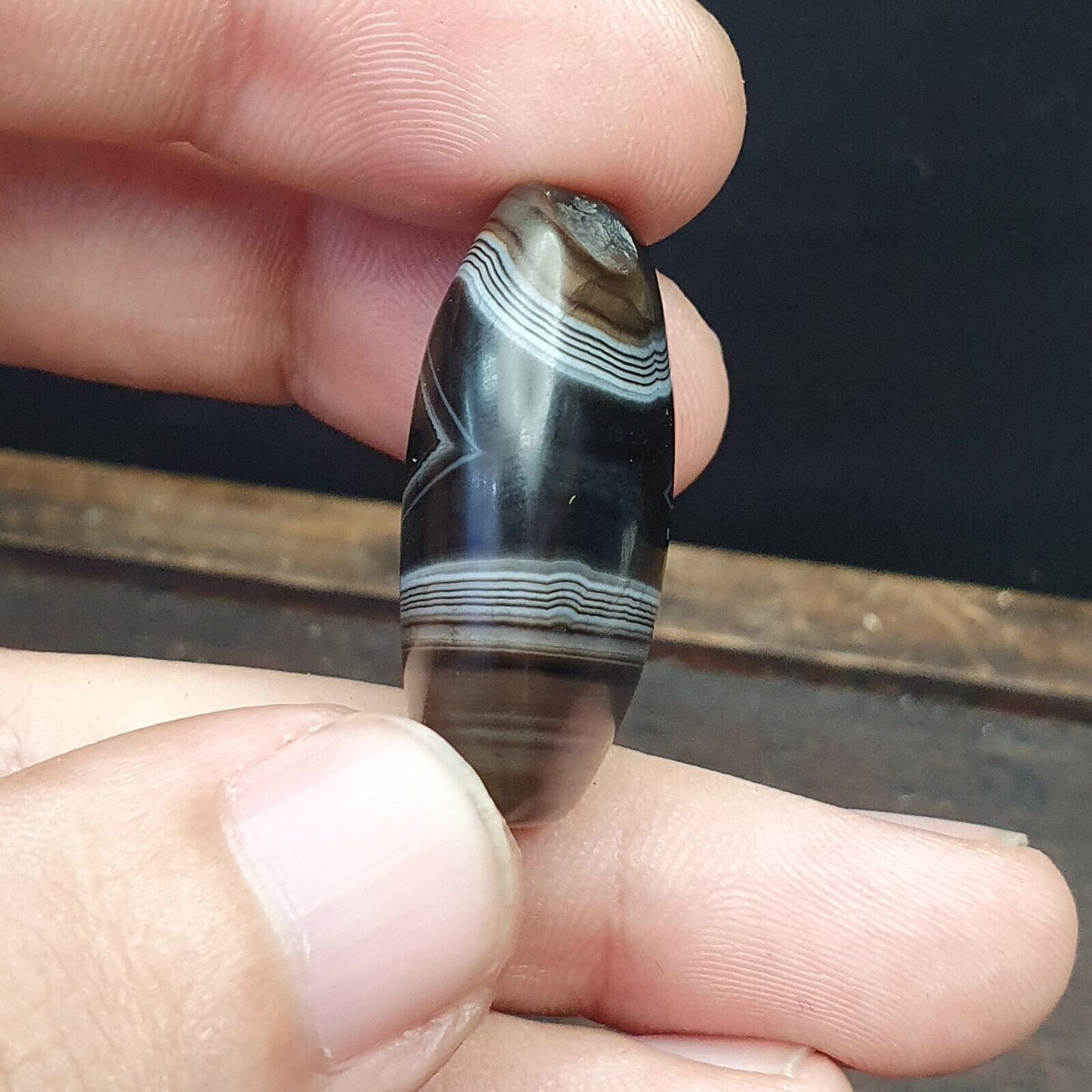 古董舊喜馬拉雅印度西藏非常罕見圖案瑪瑙珠護身符