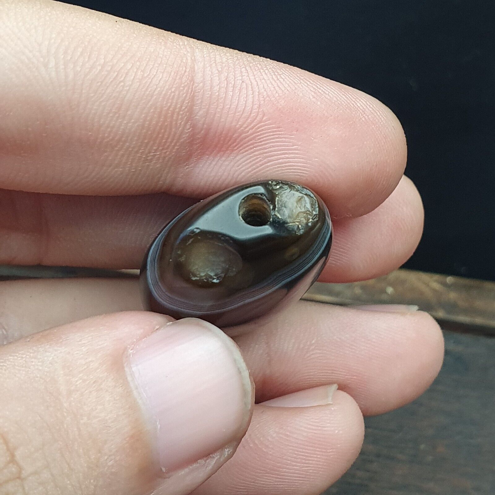 Antique Old Himalayan Indo Tibetan Very Rare Pattern Agate Bead Amulet