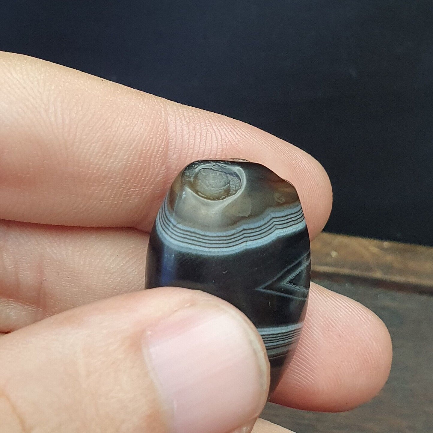 古董舊喜馬拉雅印度西藏非常罕見圖案瑪瑙珠護身符