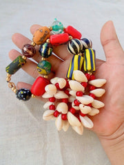 HANDMADE Antique White Heart beads Vintage and New GLASS BEADS Shell NECKLACE