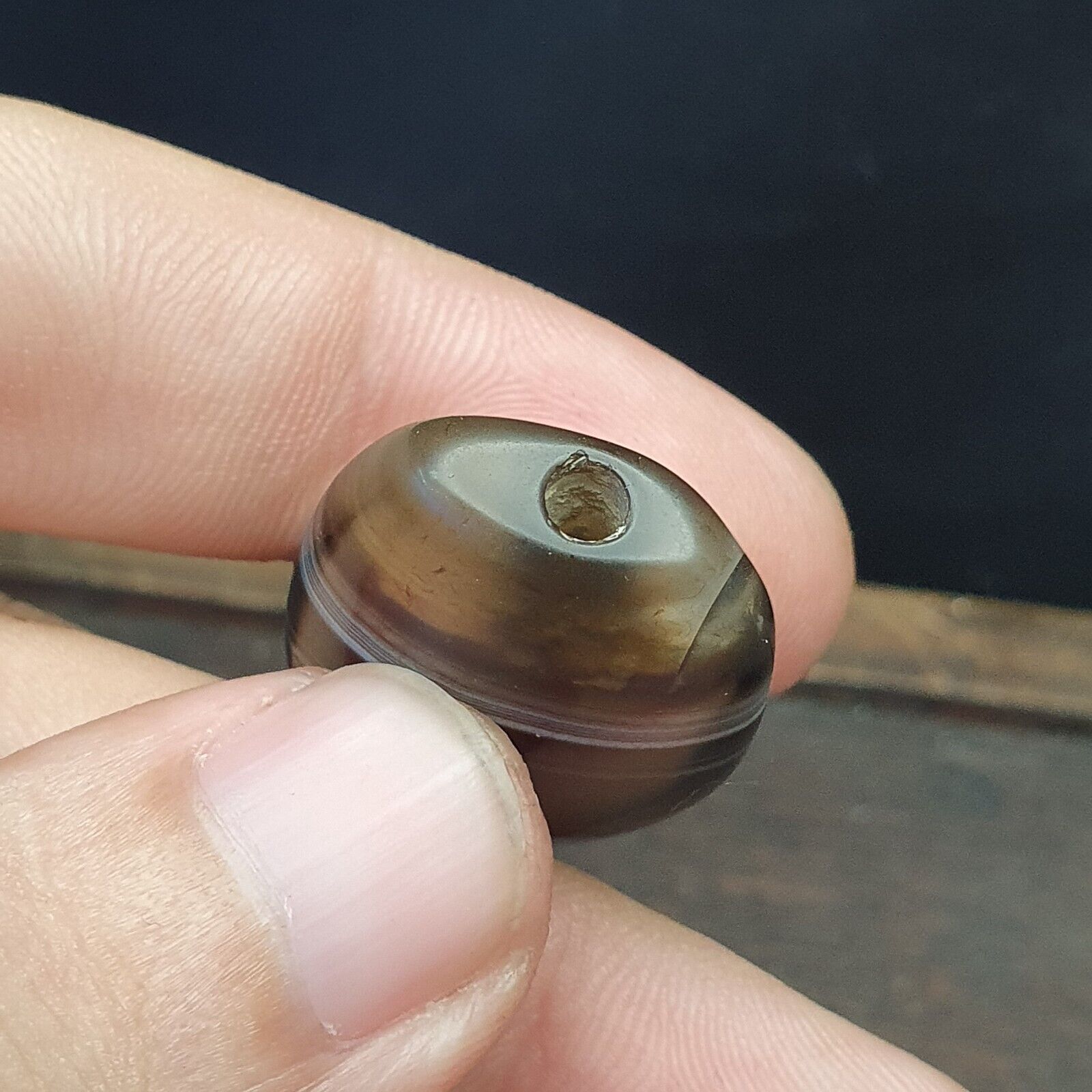 Antique Old Himalayan Indo Tibetan Very Rare Pattern Agate Bead Amulet