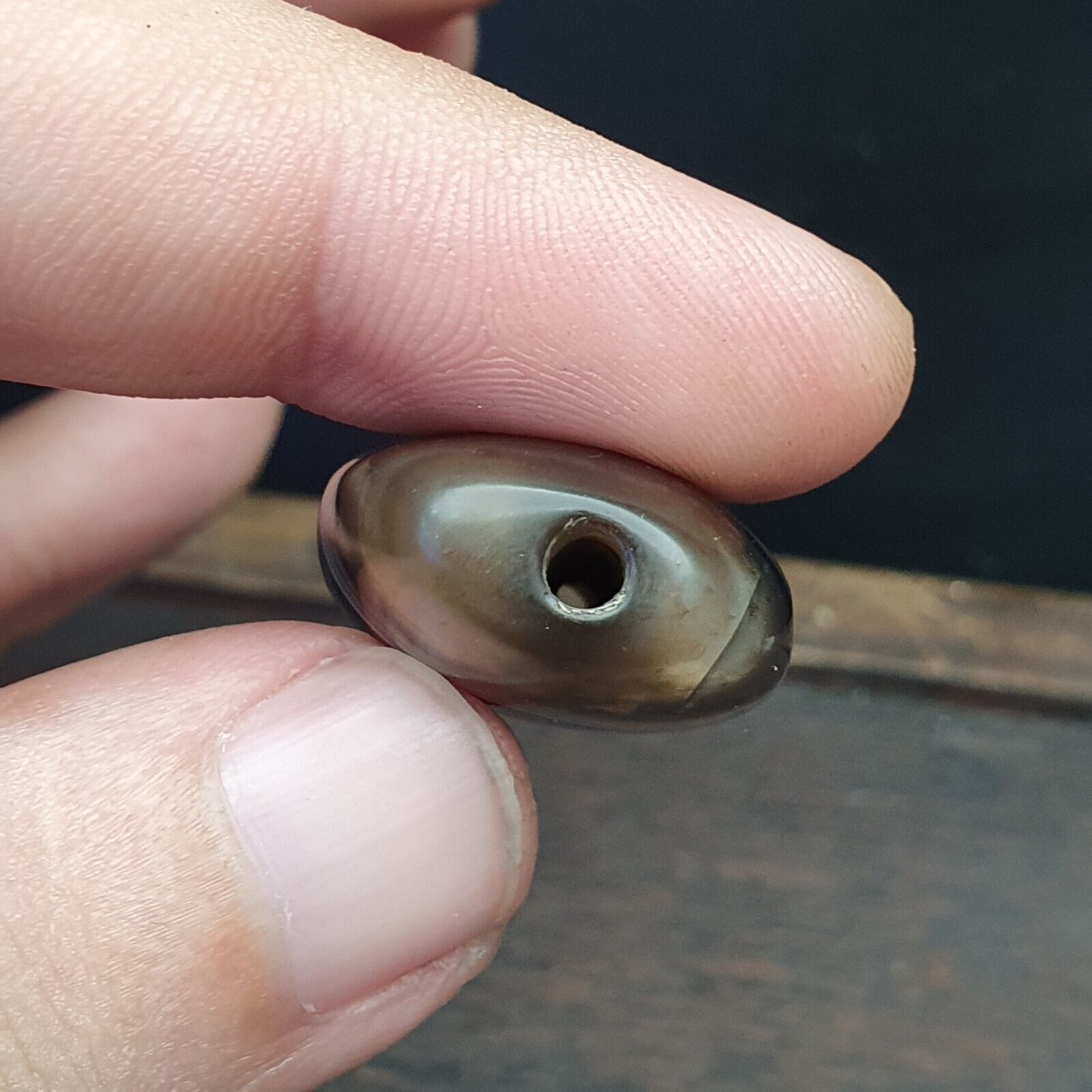 Antique Old Himalayan Indo Tibetan Very Rare Pattern Agate Bead Amulet