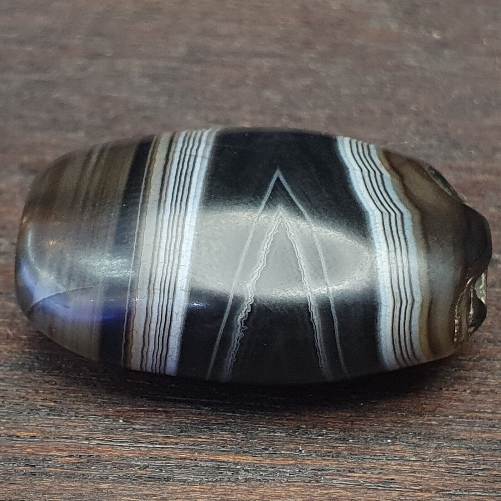 Antique Old Himalayan Indo Tibetan Very Rare Pattern Agate Bead Amulet