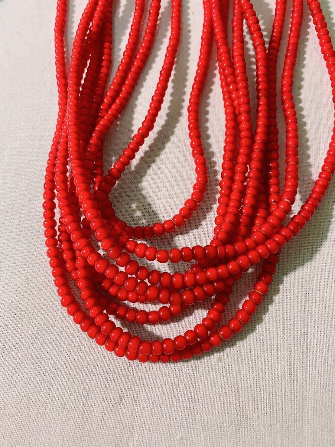 Green 4 mm Antique Venetian  White Heart Trade Beads long strand necklace