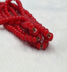 4 mm Antique Venetian RED White Heart Trade Beads long strand necklace