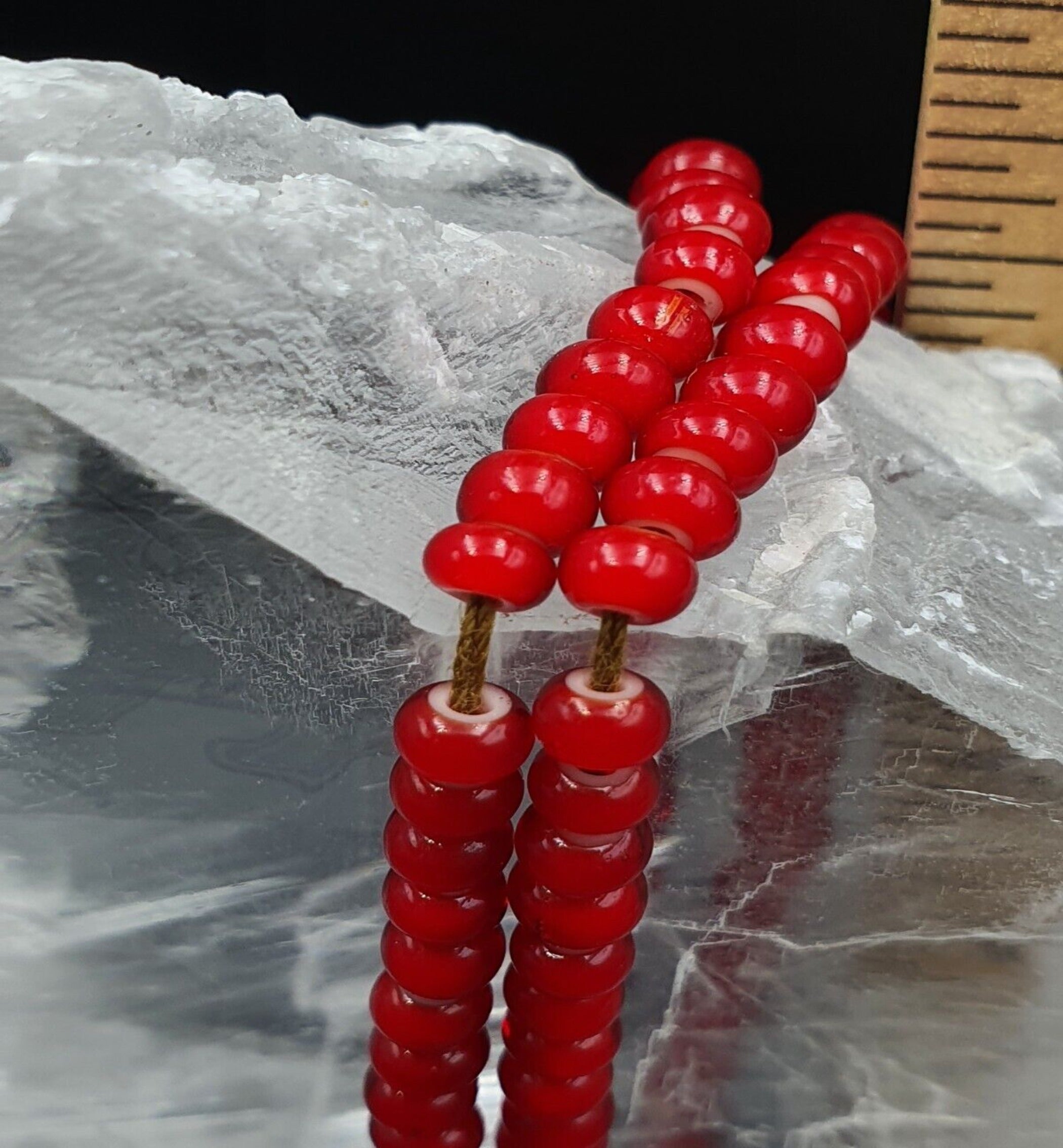 4 mm Antique Venetian RED White Heart Trade Beads long strand necklace