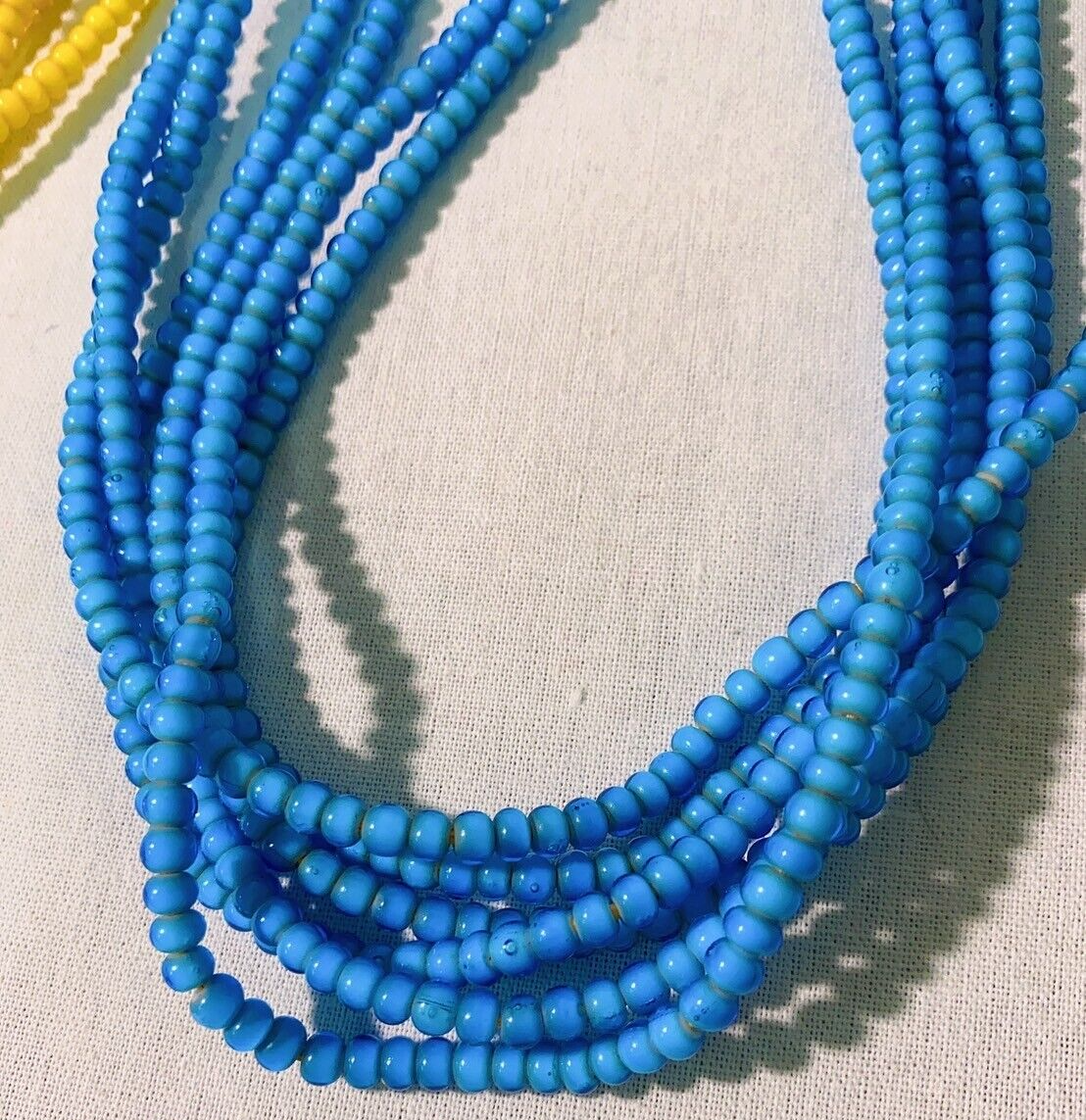 Sky Blue 4 mm Antique Venetian  White Heart Trade Beads long strand necklace