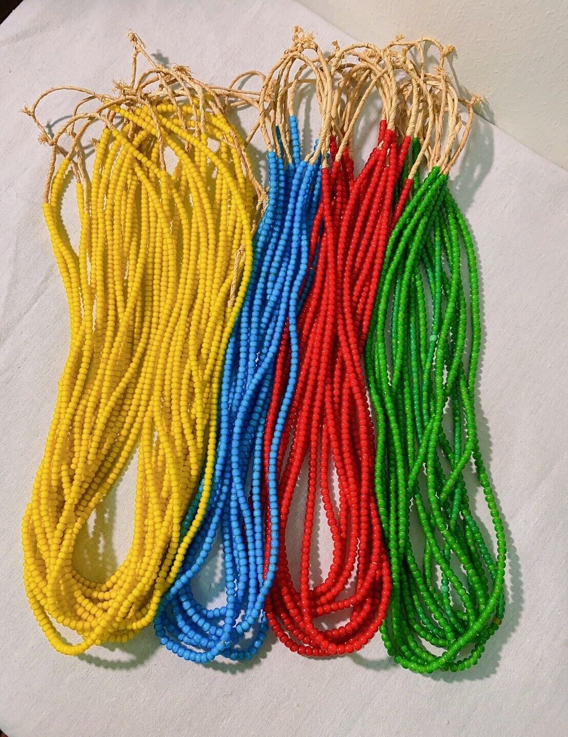 Yellow 4 mm Antique Venetian  White Heart Trade Beads long strand necklace