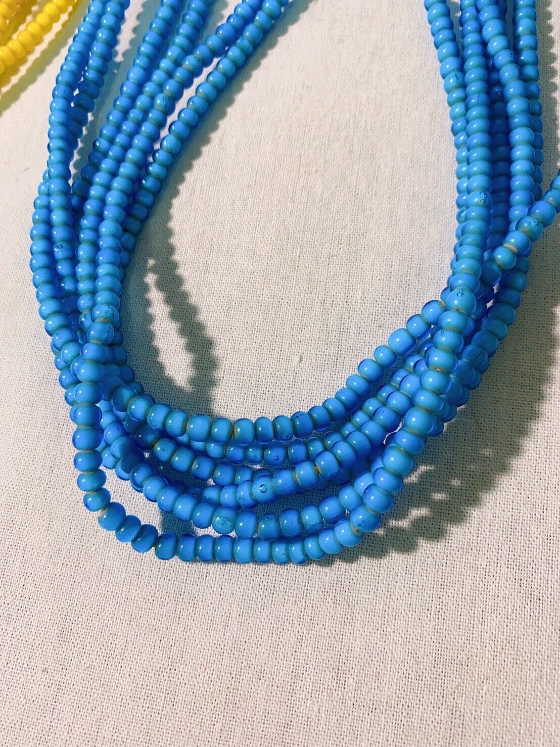 Yellow 4 mm Antique Venetian  White Heart Trade Beads long strand necklace