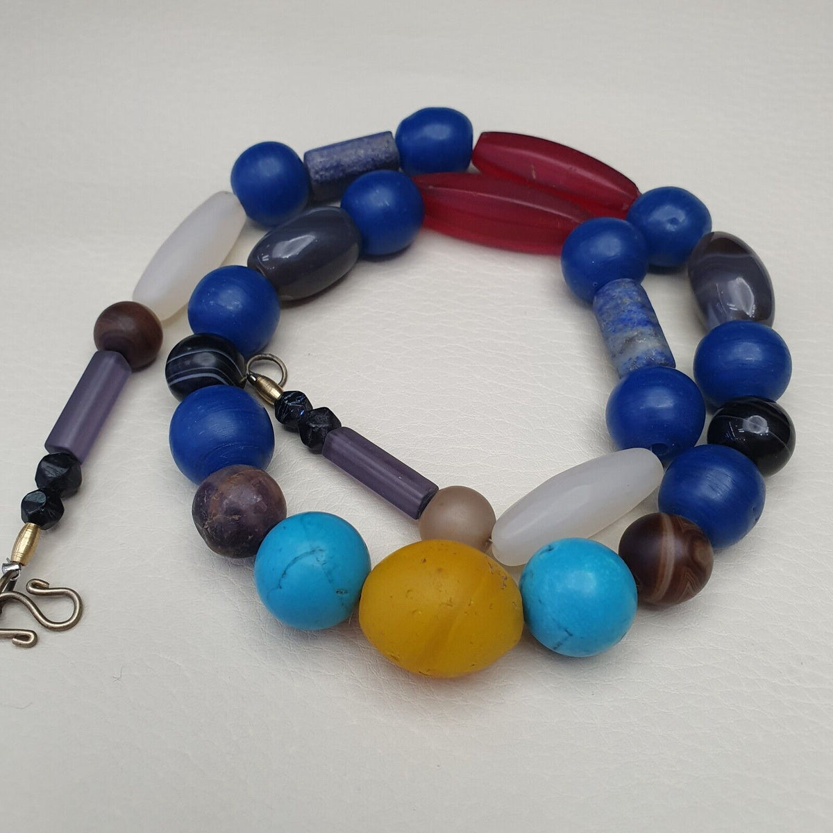 Antique old Himalayan and African Agate and Glass Beads Strand Necklace