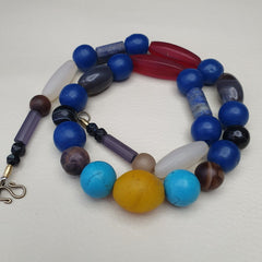 Antique old Himalayan and African Agate and Glass Beads Strand Necklace