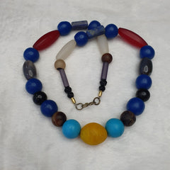 Antique old Himalayan and African Agate and Glass Beads Strand Necklace