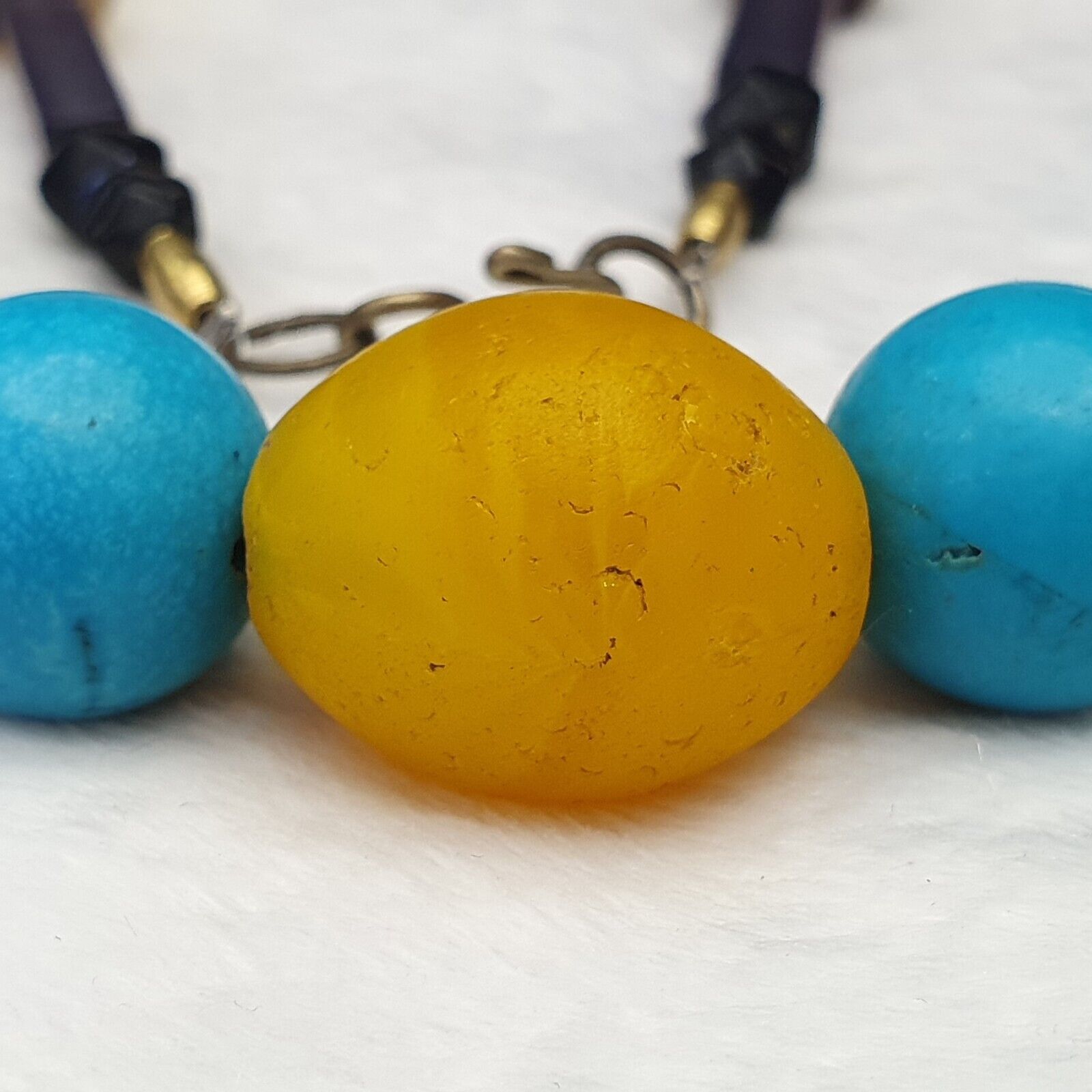 Antique old Himalayan and African Agate and Glass Beads Strand Necklace
