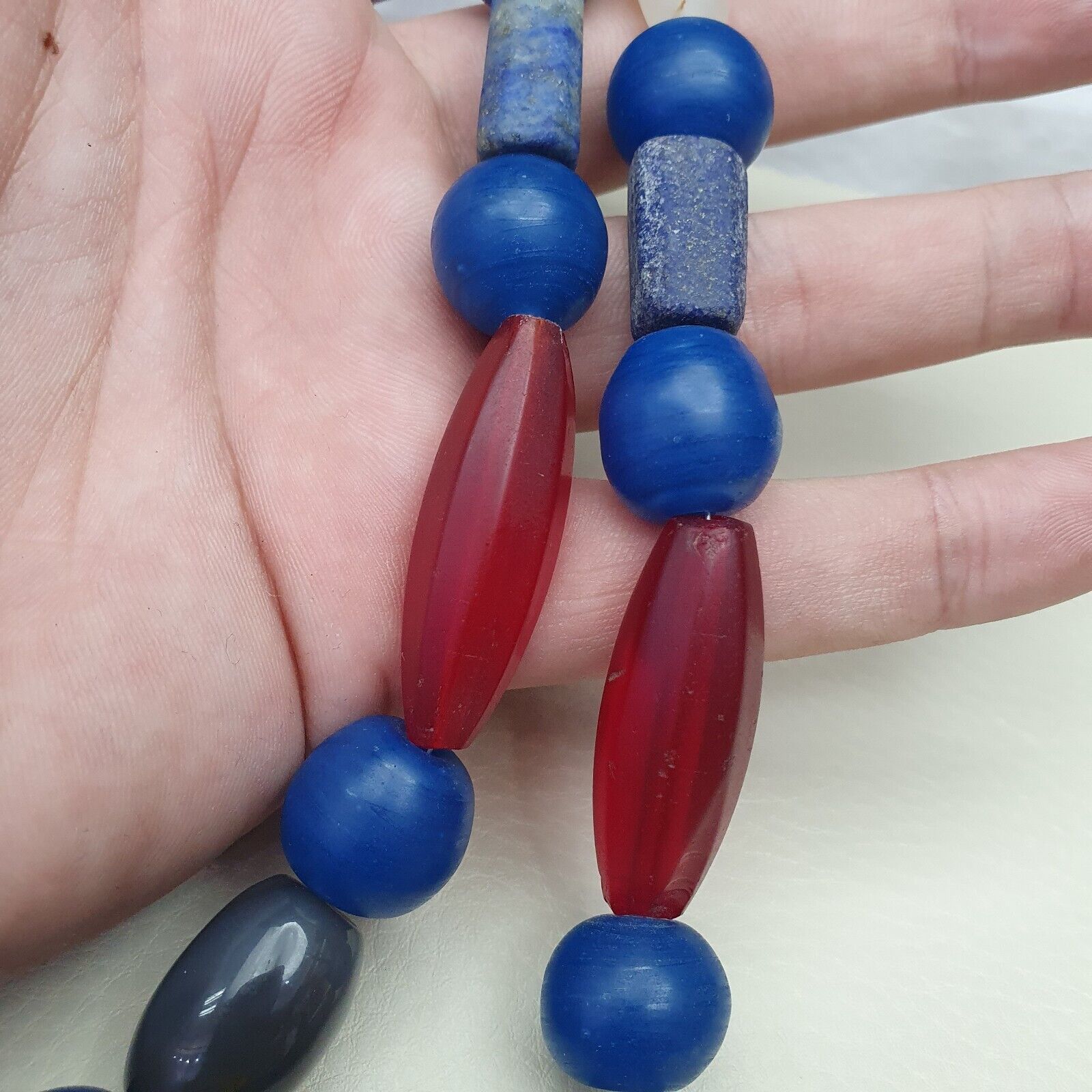 Antique old Himalayan and African Agate and Glass Beads Strand Necklace