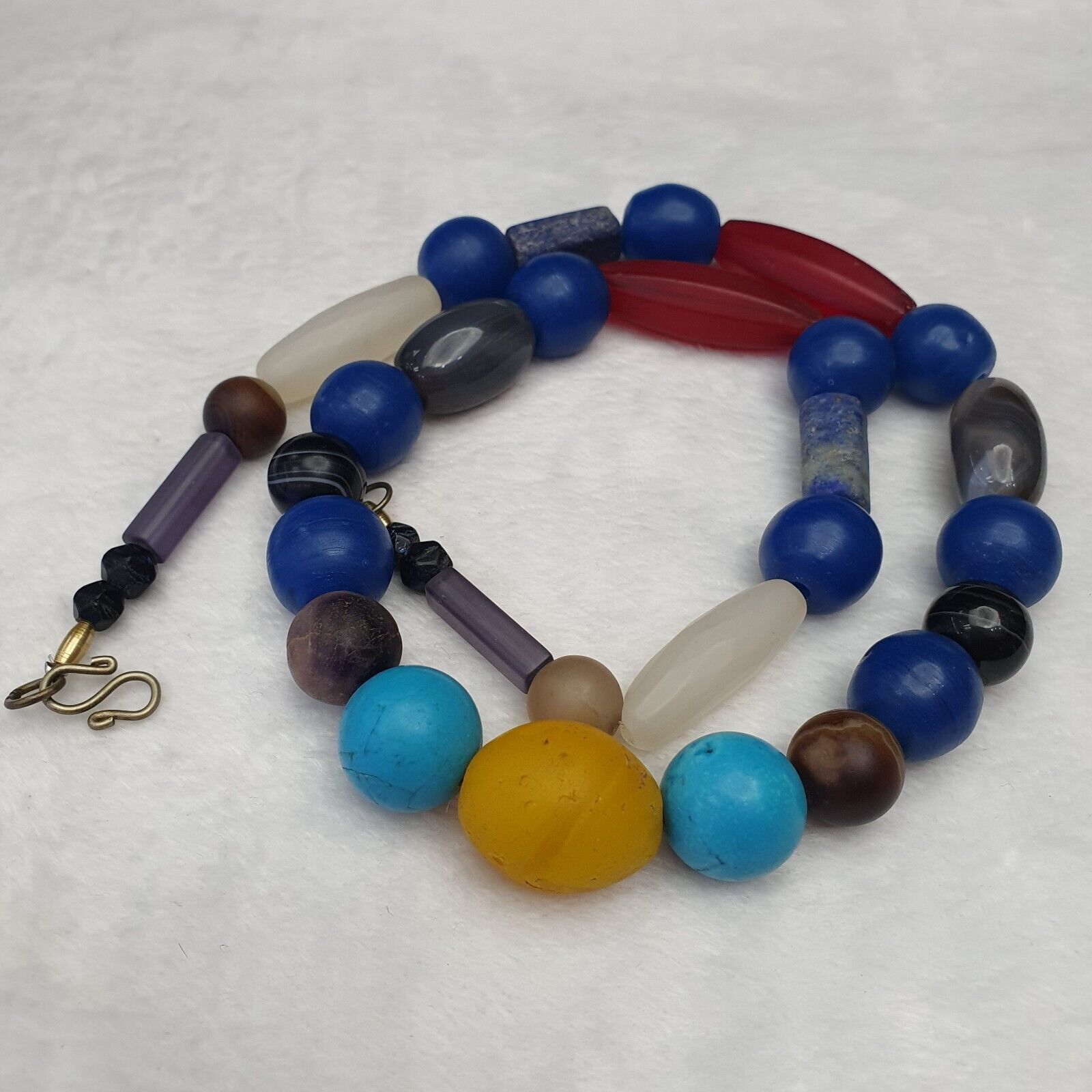 Antique old Himalayan and African Agate and Glass Beads Strand Necklace