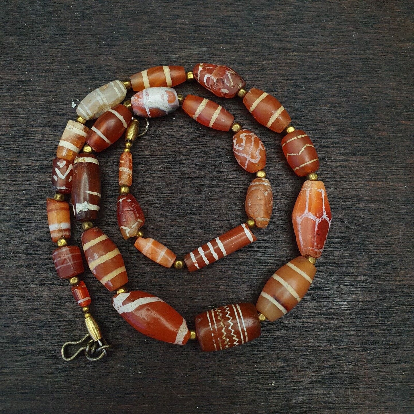 古董古代西藏喜馬拉雅蝕刻瑪瑙長壽天珠 MALA 項鍊