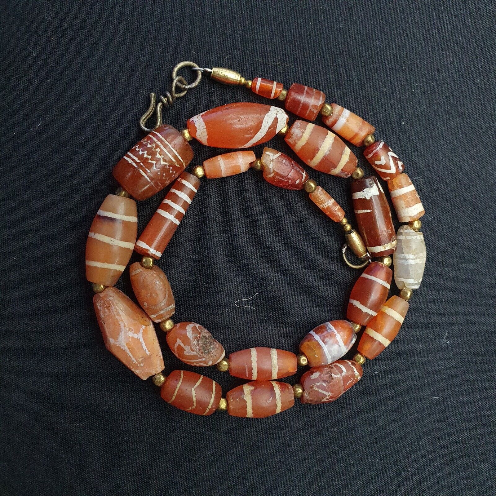 Antique Ancient Tibetan Himalayan Etched Agate Longevity Dzi Beads MALA Necklace
