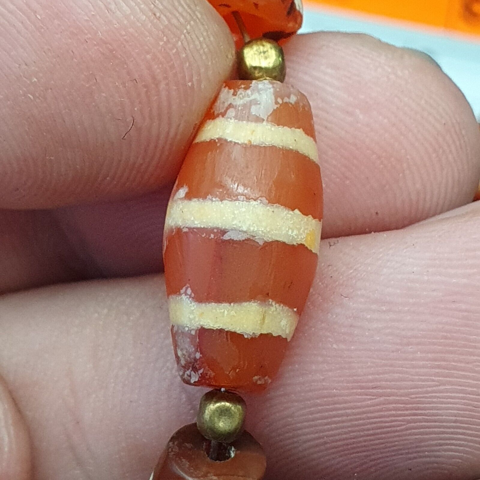 Antique Ancient Tibetan Himalayan Etched Agate Longevity Dzi Beads MALA Necklace