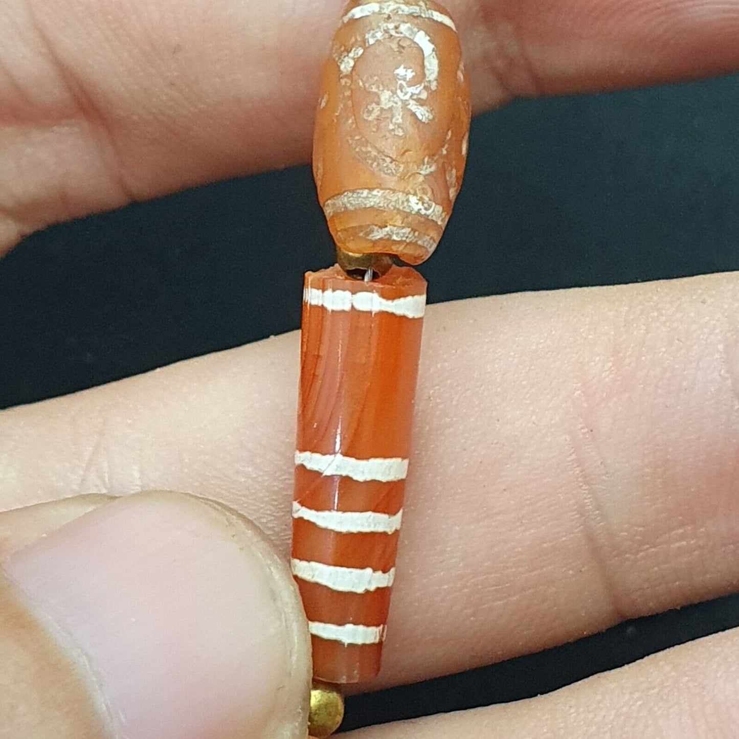 古董古代西藏喜馬拉雅蝕刻瑪瑙長壽天珠 MALA 項鍊