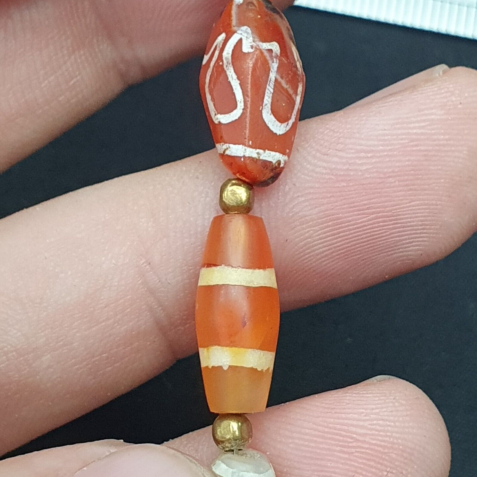 Antique Ancient Tibetan Himalayan Etched Agate Longevity Dzi Beads MALA Necklace