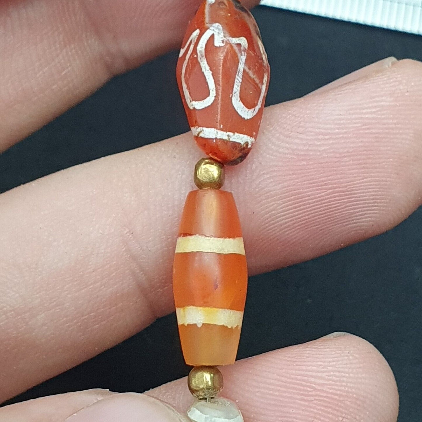 古董古代西藏喜馬拉雅蝕刻瑪瑙長壽天珠 MALA 項鍊