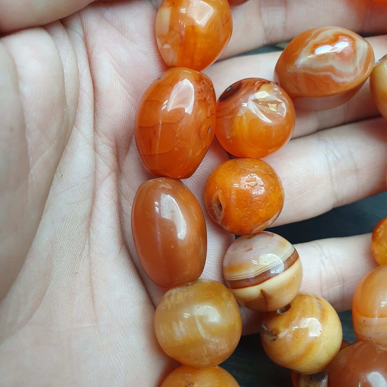 Antique Vintage Himalayan African Afghan Carnelian Agate Old Bead Necklace
