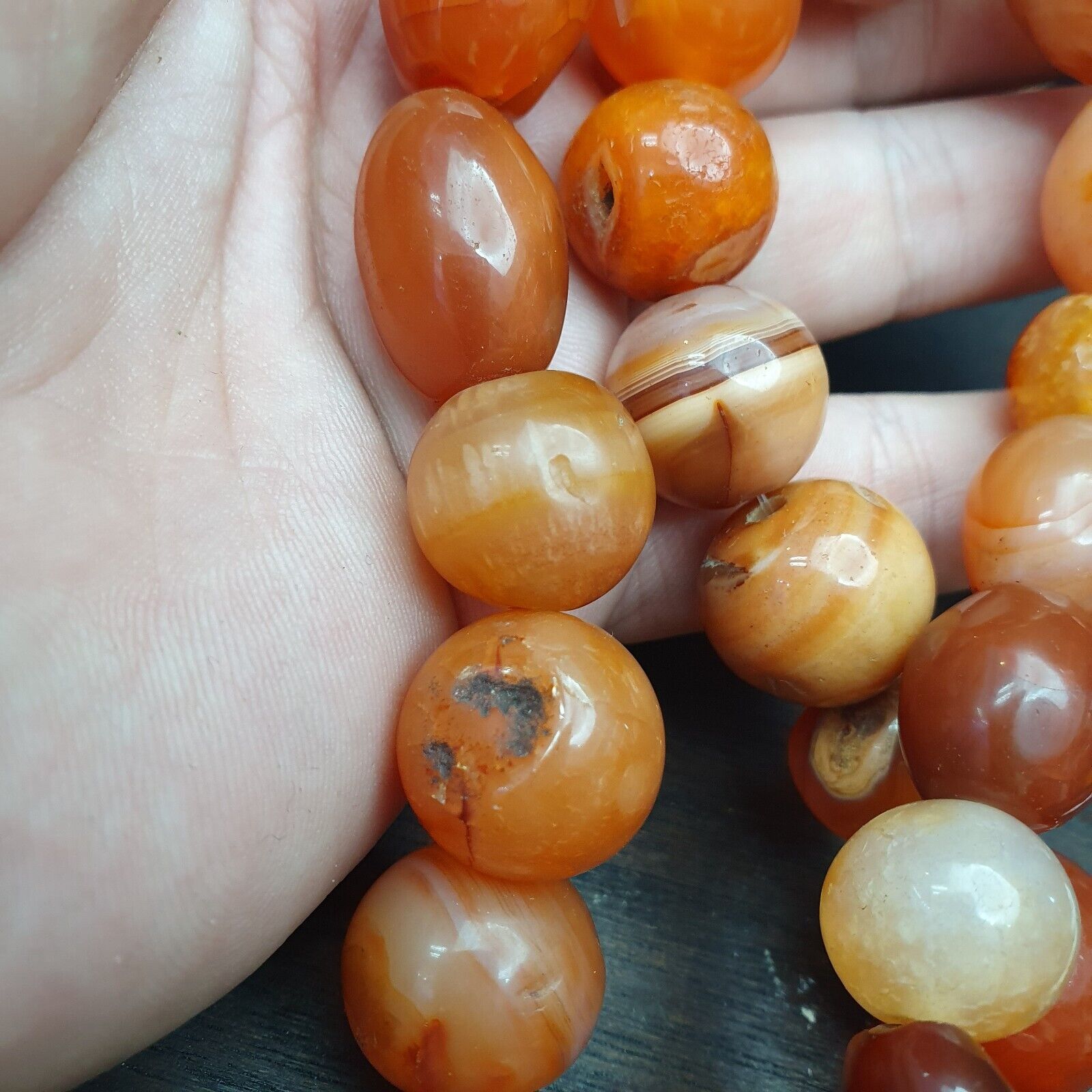Antique Vintage Himalayan African Afghan Carnelian Agate Old Bead Necklace