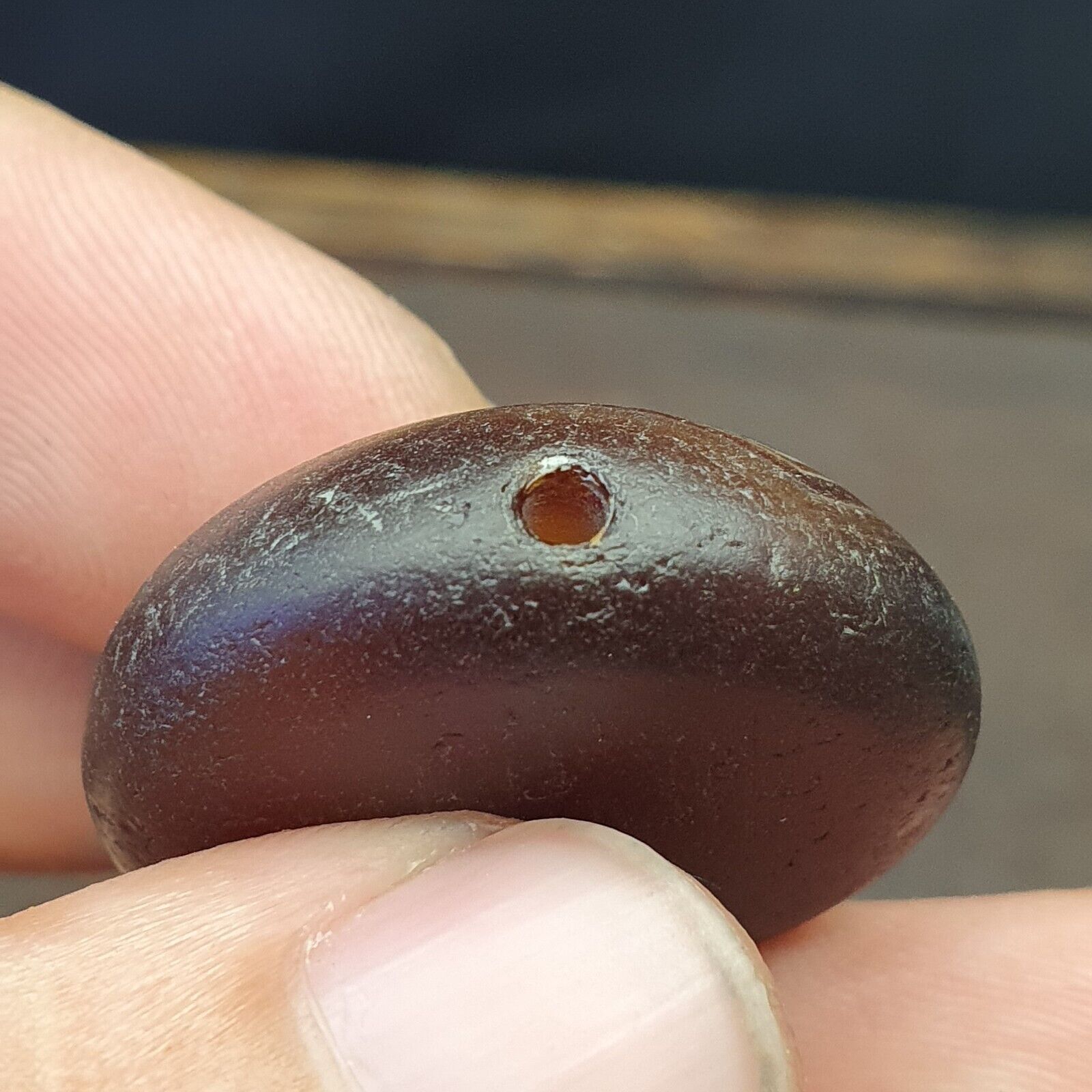 Antique Luk Mik Goat Eye Agate Dzi Amulet Bead