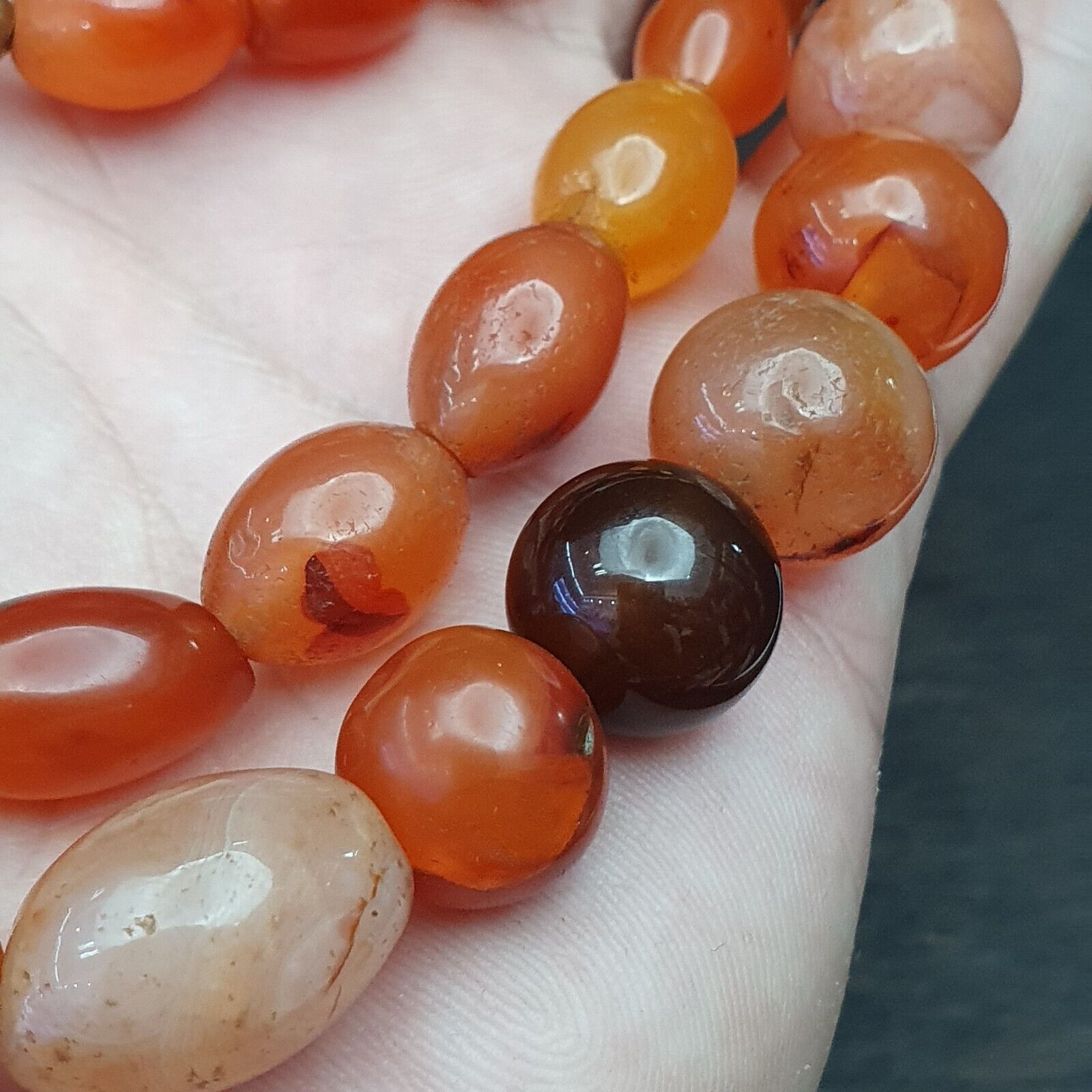 Antique Himalayan African Afghan Carnelian Agate Old Bead Necklace
