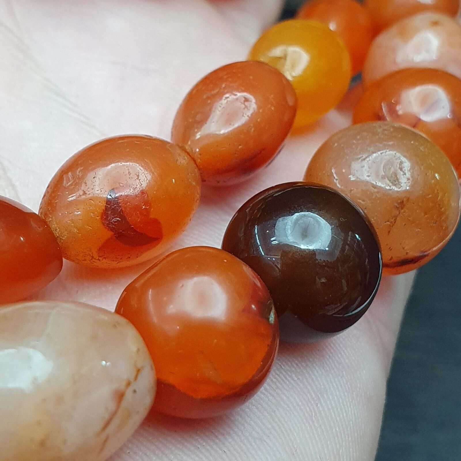 Antique Himalayan African Afghan Carnelian Agate Old Bead Necklace