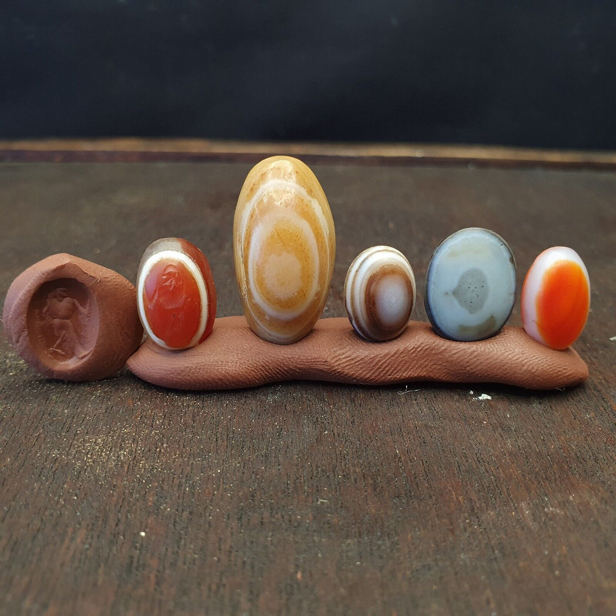 LOT 5 PCS Antique Ancient Luk Mik Eye Agate Dzi Amulet Bead Intaglio Human