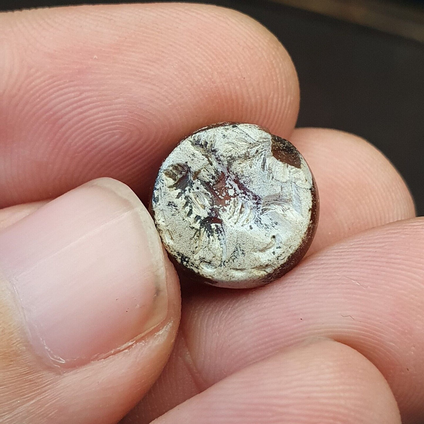 古代神秘動物凹版銅綠瑪瑙凹版郵票珠