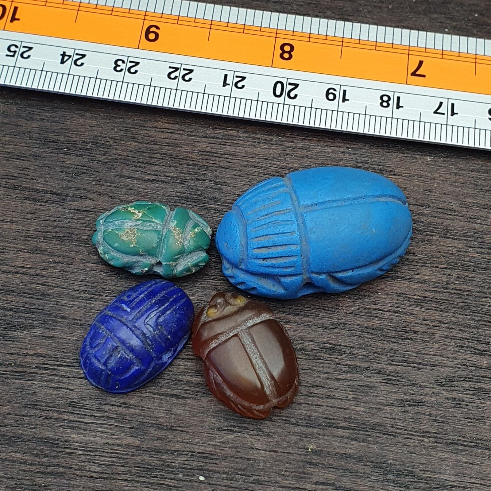 Lot 4 Pieces Vintage Jewelry Egyptian Art Scarab Stamp Bead Amulet Engrave