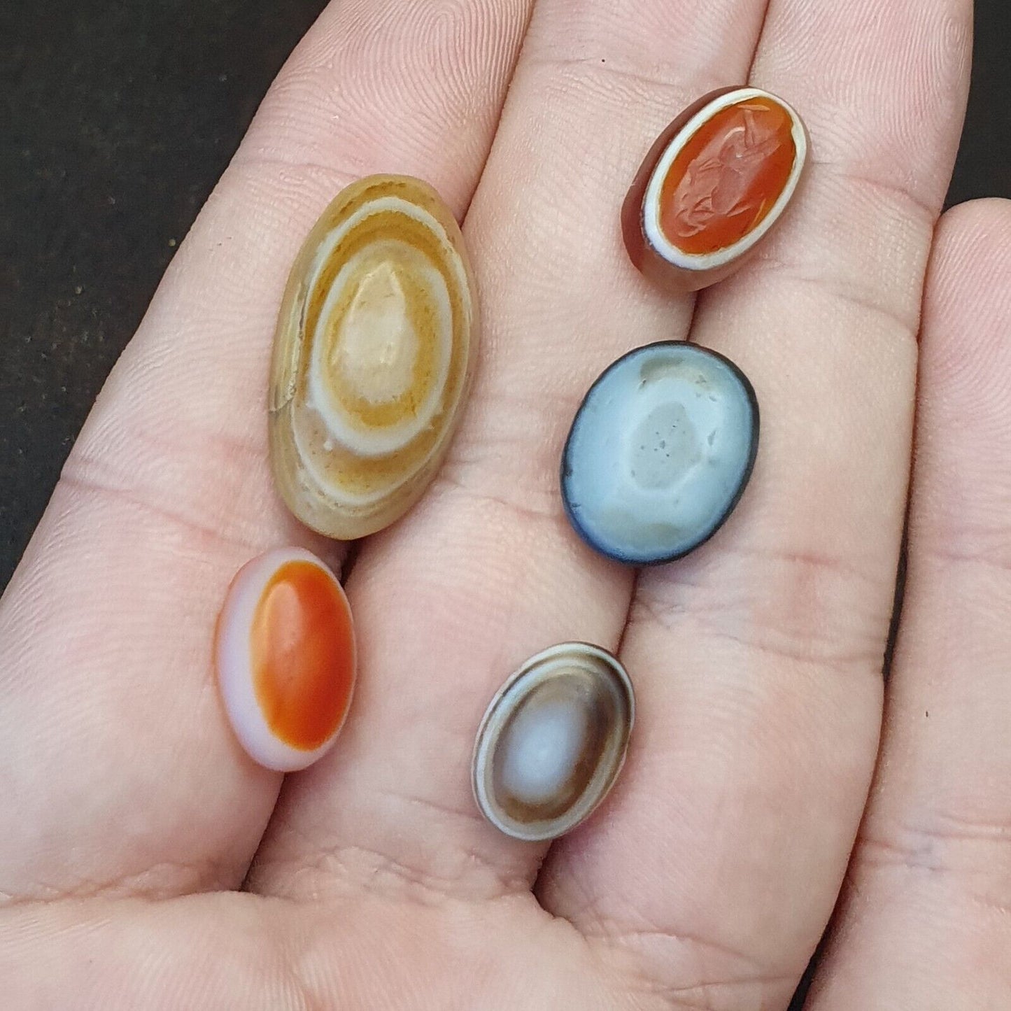 LOT 5 STÜCK Antike antike Luk Mik Eye Achat Dzi Amulett Perle Tiefdruck Mensch