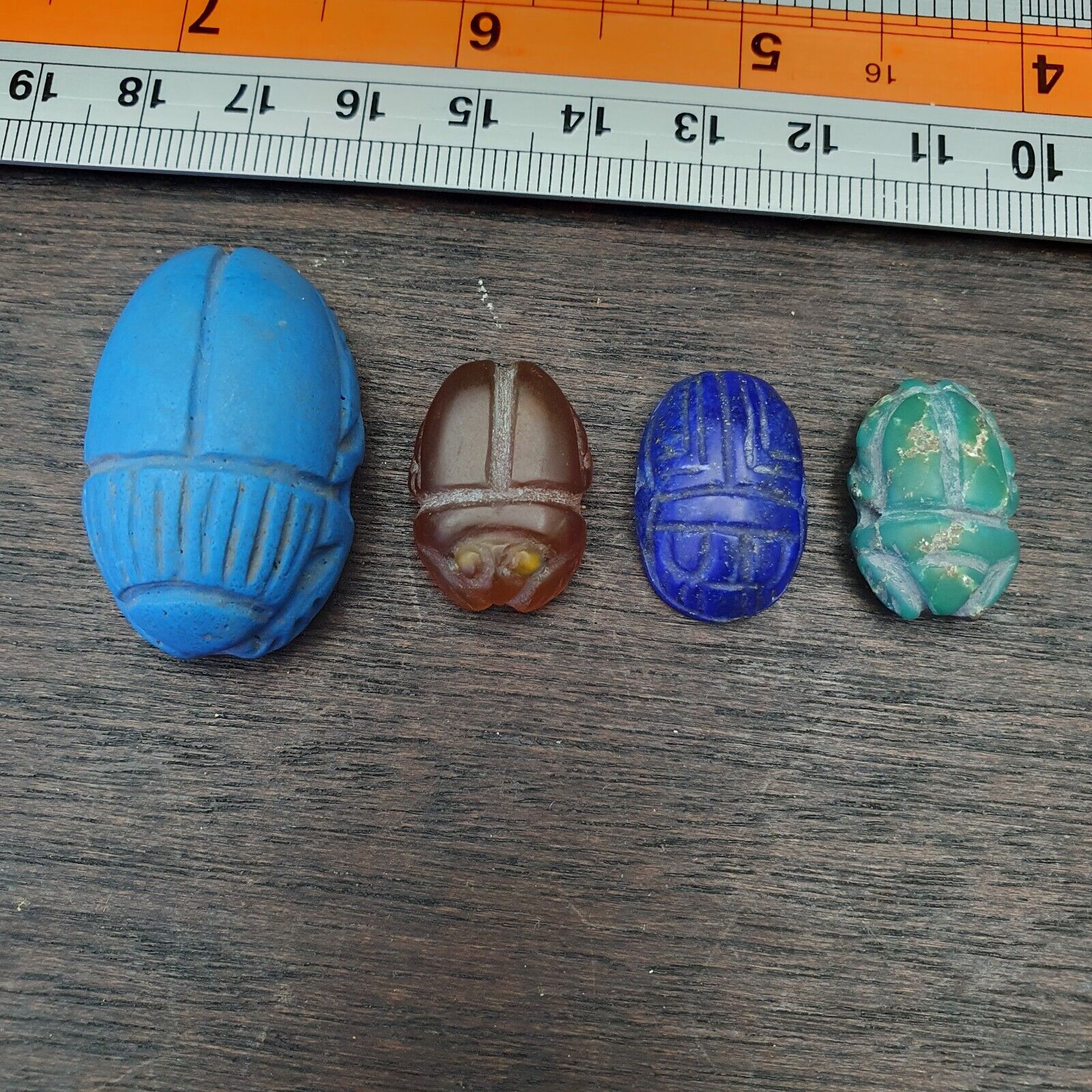 Lot 4 Pieces Vintage Jewelry Egyptian Art Scarab Stamp Bead Amulet Engrave