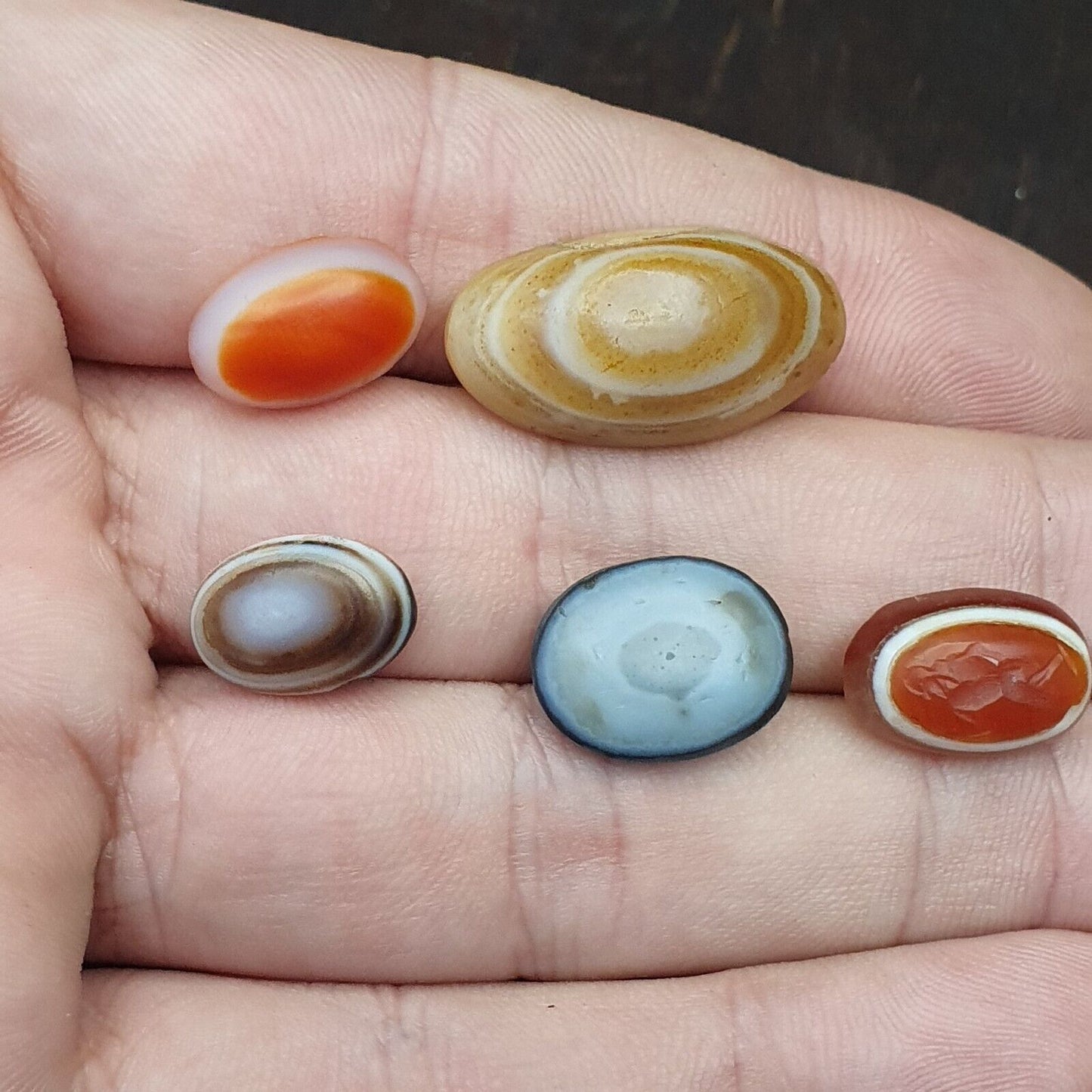 LOT 5 STÜCK Antike antike Luk Mik Eye Achat Dzi Amulett Perle Tiefdruck Mensch