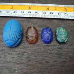 Lot 4 Pieces Vintage Jewelry Egyptian Art Scarab Stamp Bead Amulet Engrave