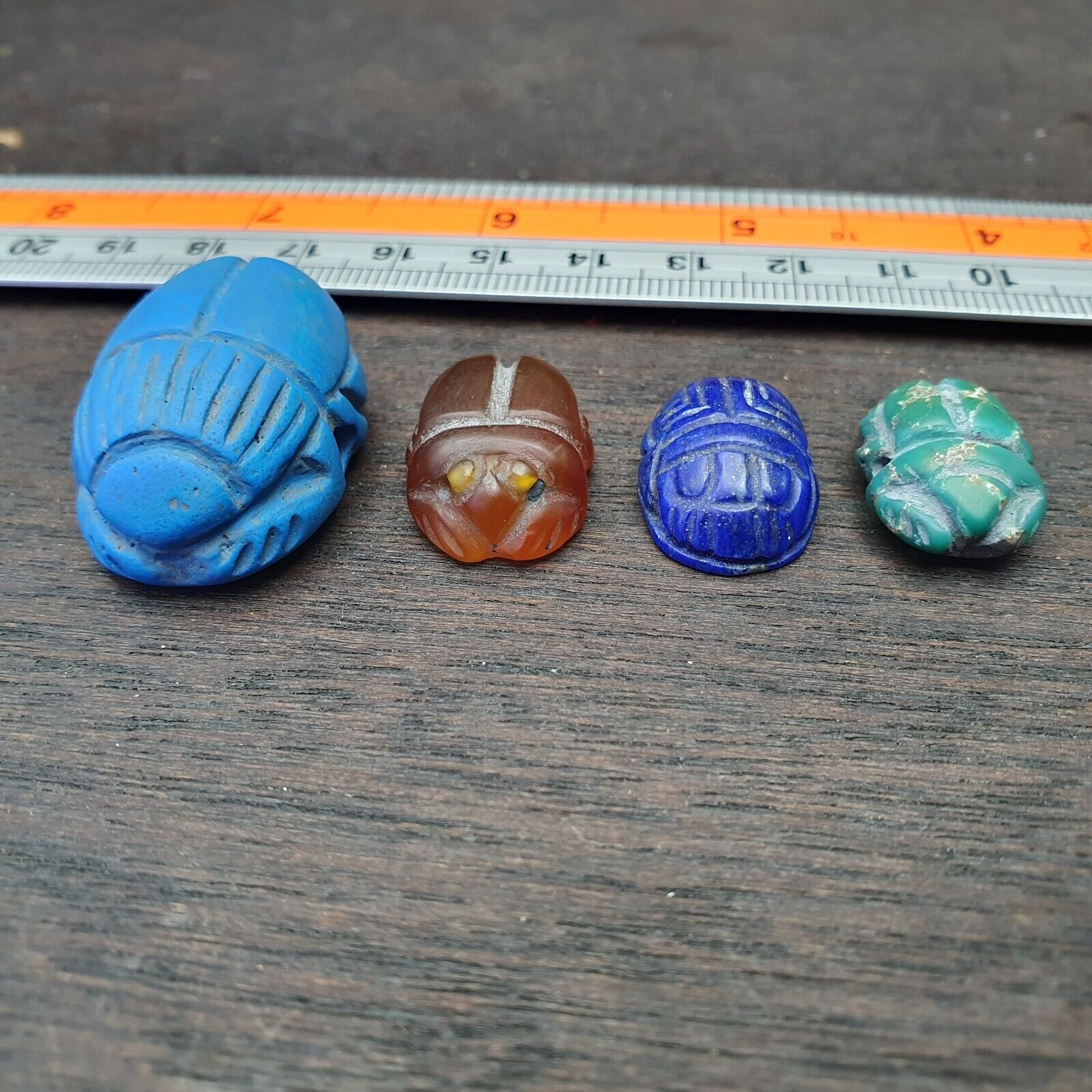 Lot 4 Pieces Vintage Jewelry Egyptian Art Scarab Stamp Bead Amulet Engrave