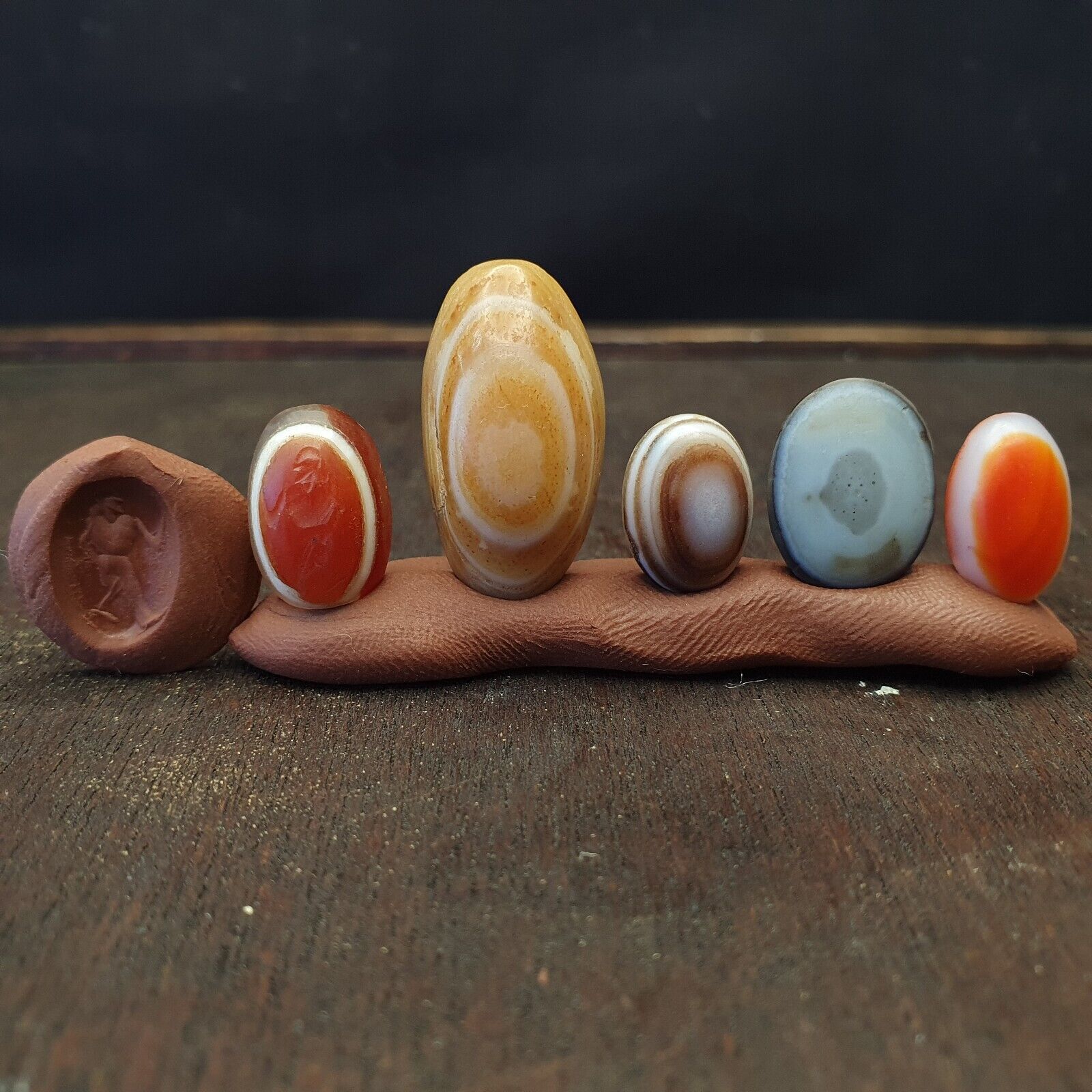 LOT 5 PCS Antique Ancient Luk Mik Eye Agate Dzi Amulet Bead Intaglio Human