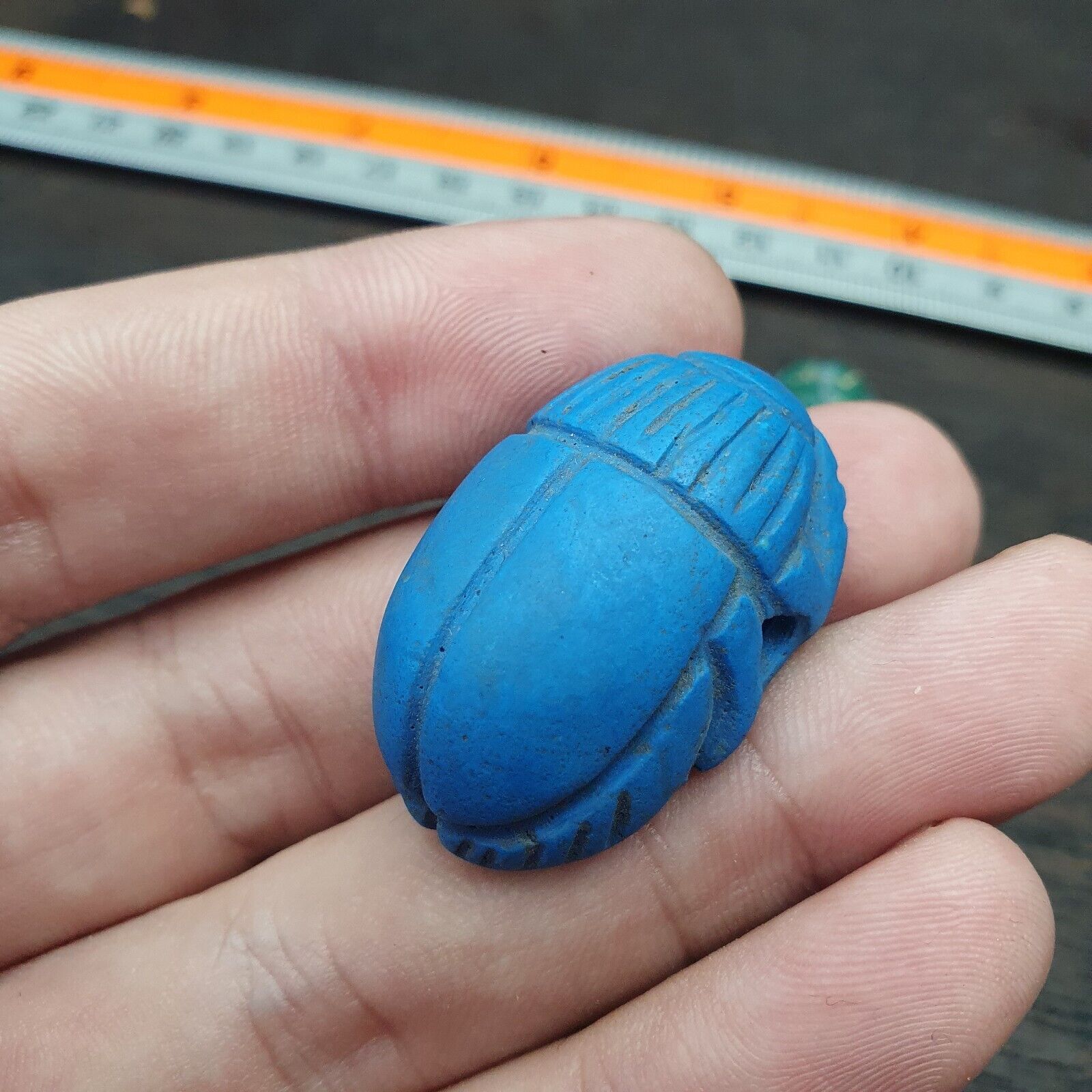 Lot 4 Pieces Vintage Jewelry Egyptian Art Scarab Stamp Bead Amulet Engrave