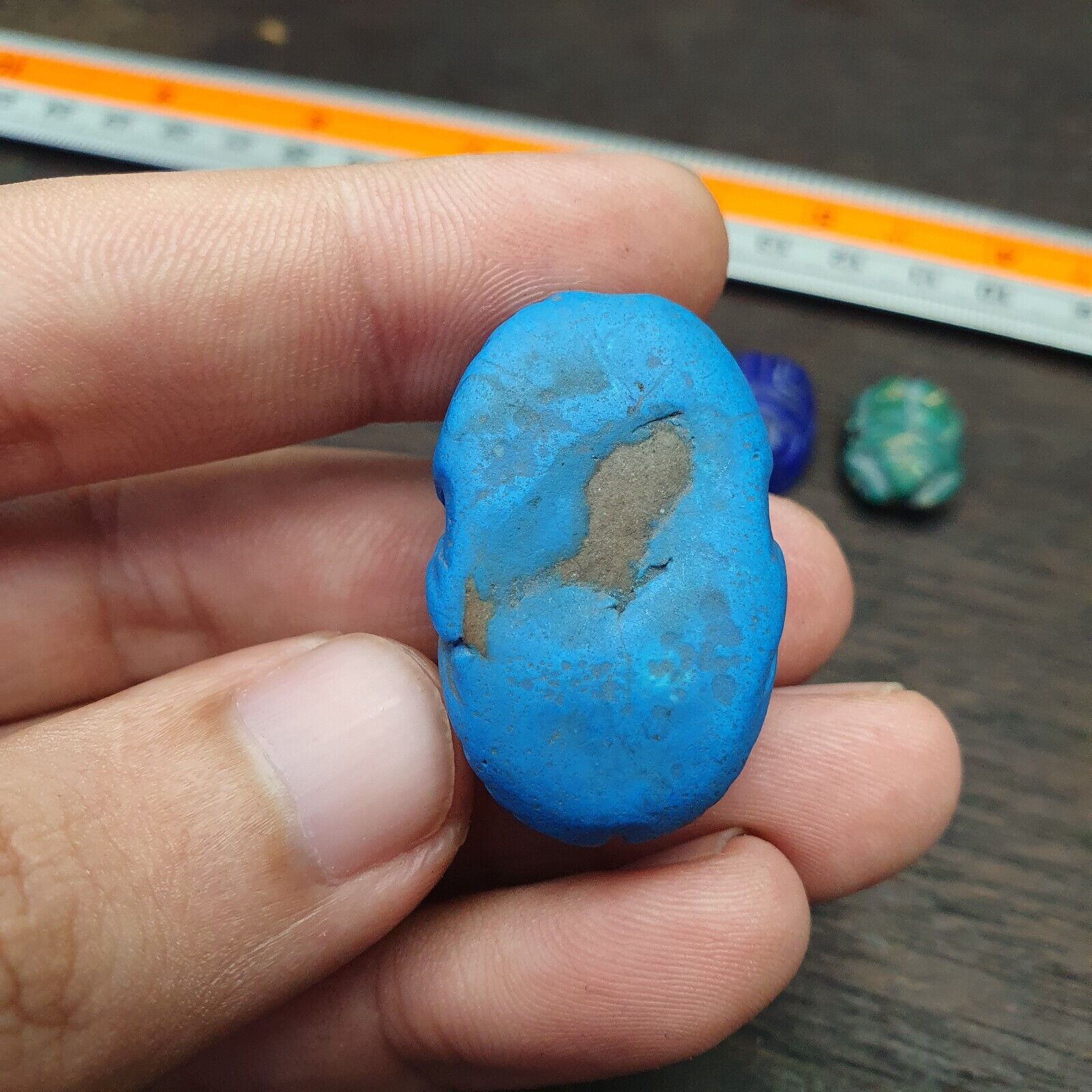 Lot 4 Pieces Vintage Jewelry Egyptian Art Scarab Stamp Bead Amulet Engrave