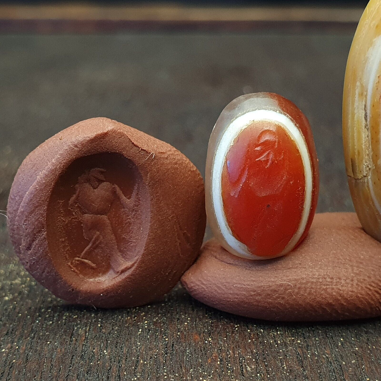 LOT 5 PCS Antique Ancient Luk Mik Eye Agate Dzi Amulet Bead Intaglio Human