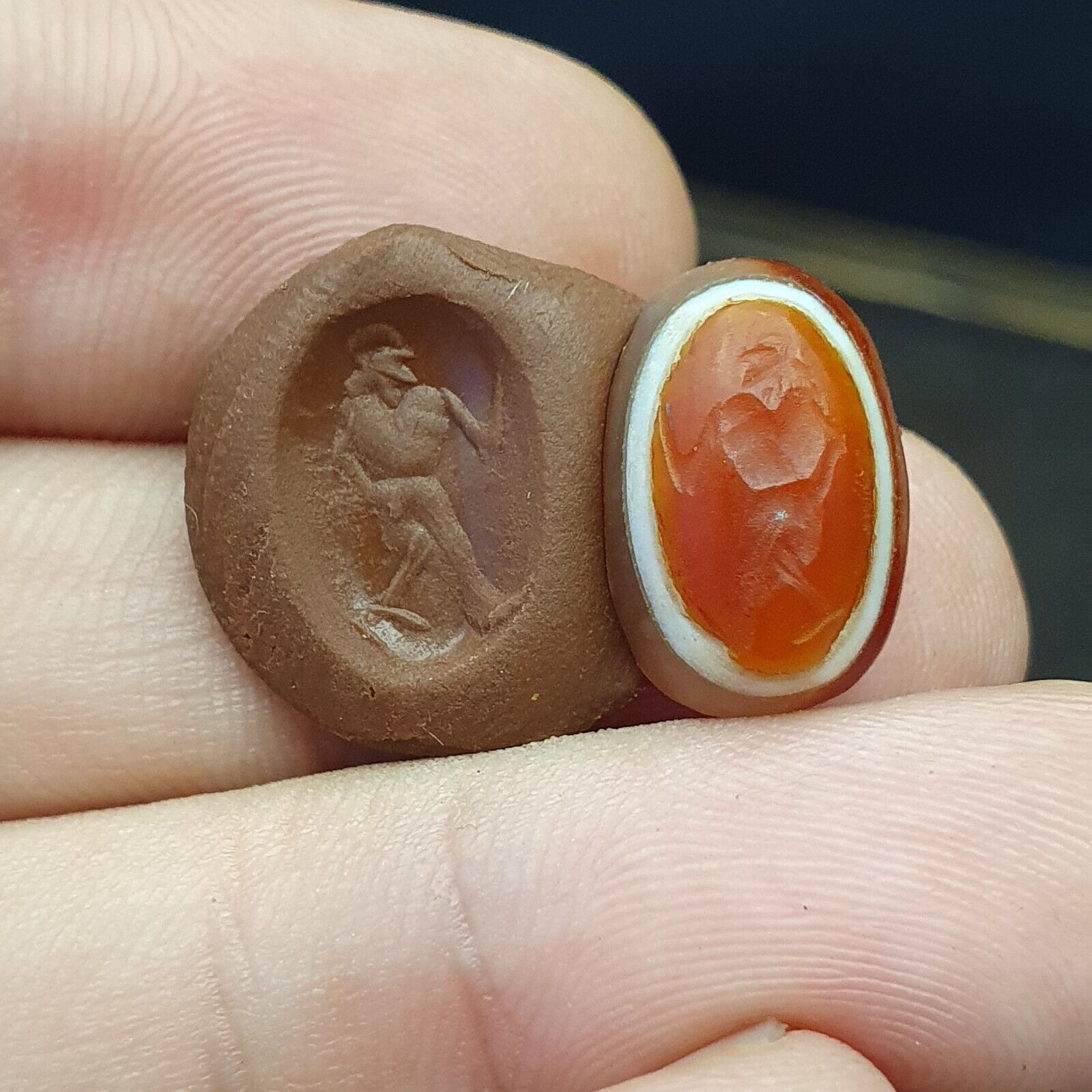 LOT 5 PCS Antique Ancient Luk Mik Eye Agate Dzi Amulet Bead Intaglio Human