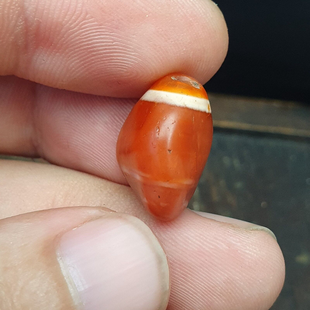Antique Old Himalayan indo Tibetan Etched Agate Stripes Stone Bead